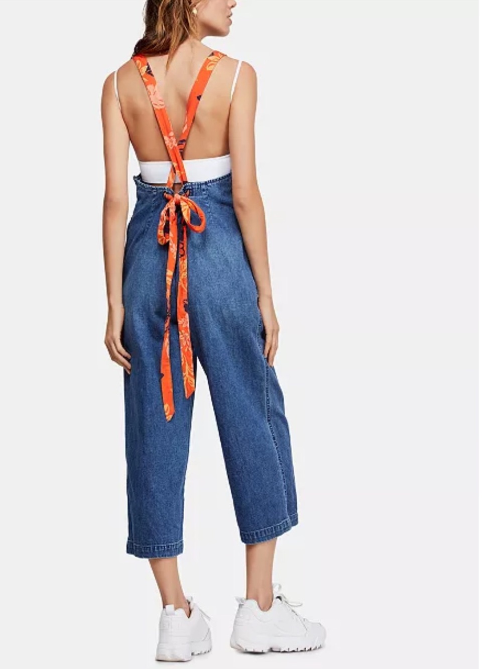Free People Joyride Cropped Denim Cropped Jumpsuit with Tie Straps